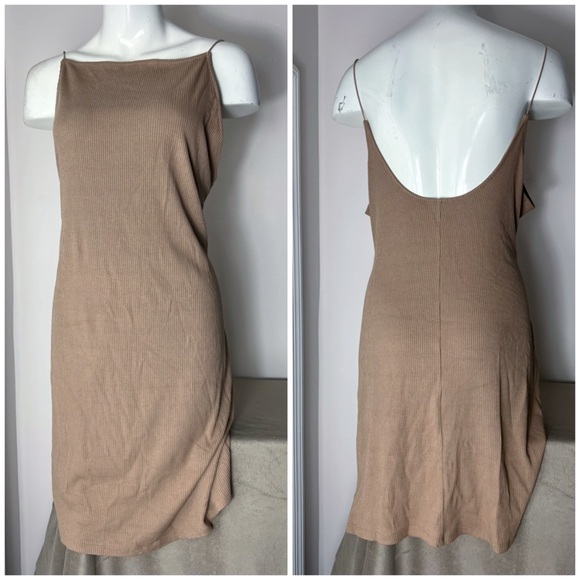 H&M Dresses & Skirts - H&M Tan Nude Brown Ribbed Strappy Fitted Mini Bodycon Stretch Dress Size XL